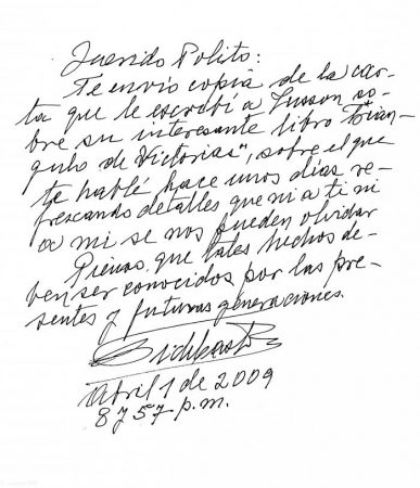 Manuscrito original de Fidel Castro