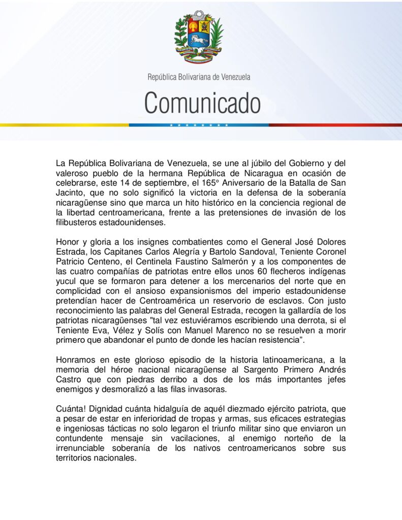 thumbnail of Venezuela-se-une-al-jubilo-de-Nicaragua-en-ocasion-del-165°-Aniversario-de-la-Batalla-de-San-Jacinto