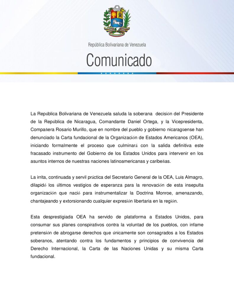 thumbnail of Venezuela-saluda-decision-de-Nicaragua-de-iniciar-proceso-de-salida-de-la-OEA-1