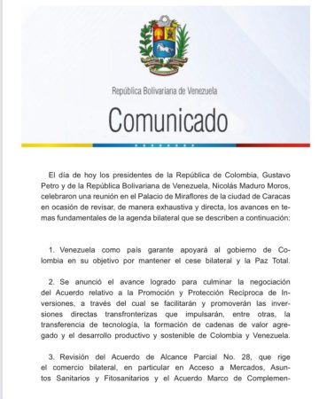 Comunicado Venezuela y Colombia