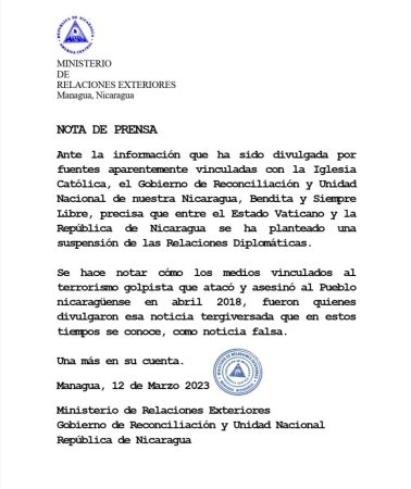 Nota de prensa de Nicaragua 