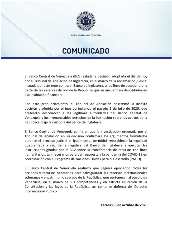 thumbnail of Banco-Central-de-Venezuela-saluda-decisión-del-Tribunal-de-Apelación-de-Inglaterra