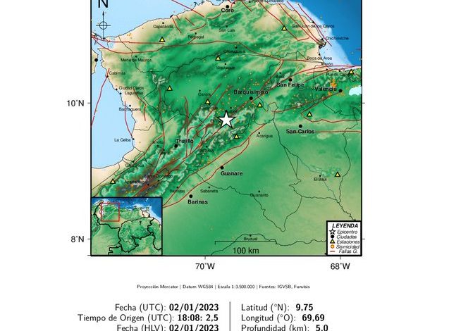 Funvisis registra sismo de magnitud 4,1 al sur de El Tocuyo