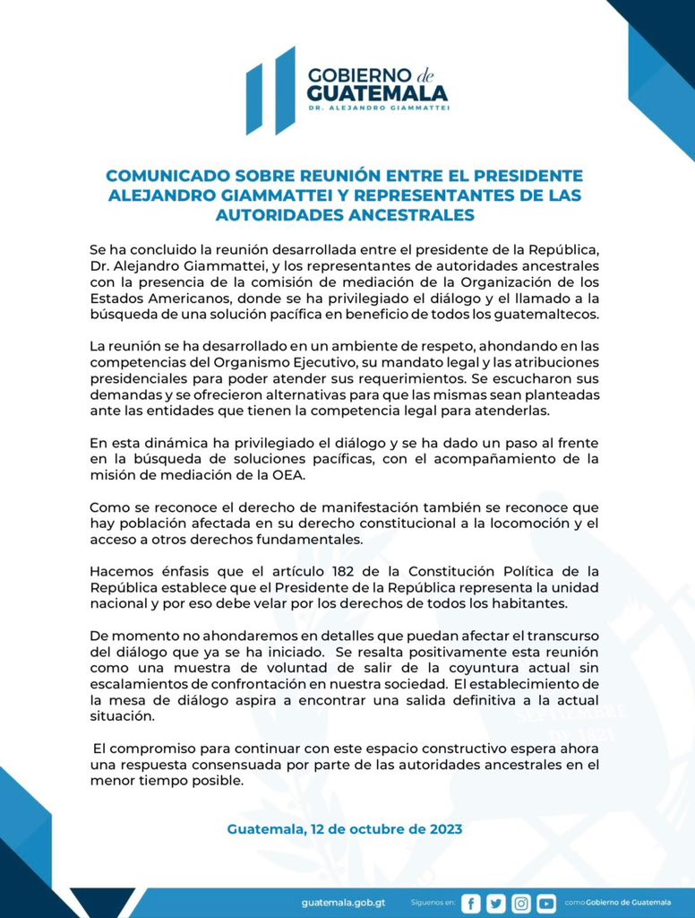 Gobierno de Guatemala inicia diálogo con manifestantes