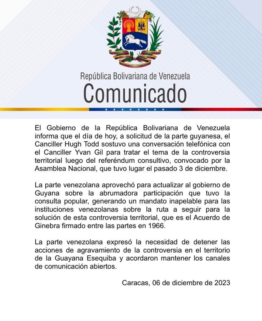 Canciller Yván Gil conversó con homólogo guyanés para tratar controversia territorial