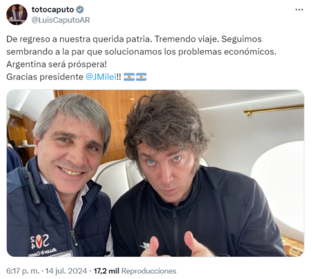 Caputo vuelve a la Argentina