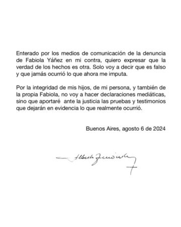 Comunicado de Alberto Fernández