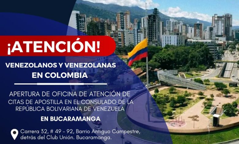 Consulado de Venezuela en Bucaramanga abre oficina para atender citas de apostilla