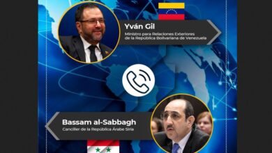 Canciller de Venezuela transmitió abrazo solidario al pueblo y gobierno de Siria
