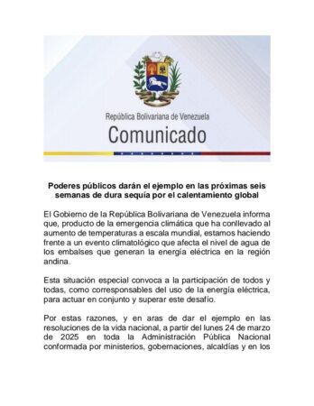 Administración Pública Nacional ajusta horario laboral ante emergencia climática