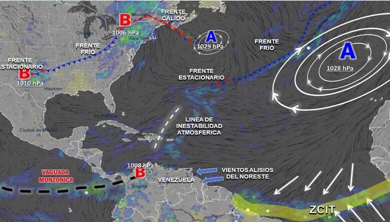 Sistema de Vaguada genera inestabilidad atmosférica en Venezuela