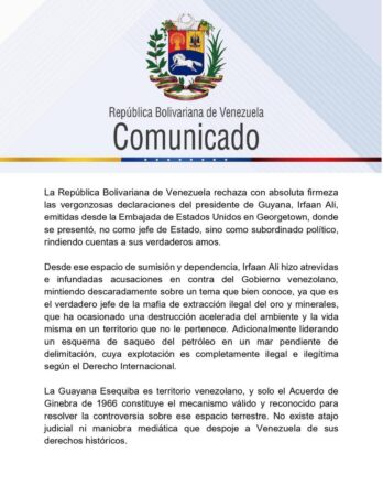 Presidente de Guyana no tiene legitimidad para señalar a nadie