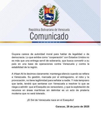 Presidente de Guyana no tiene legitimidad para señalar a nadie