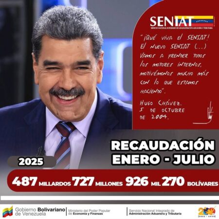 Más de 94 millardos de bolívares recaudó el Seniat durante el mes de julio