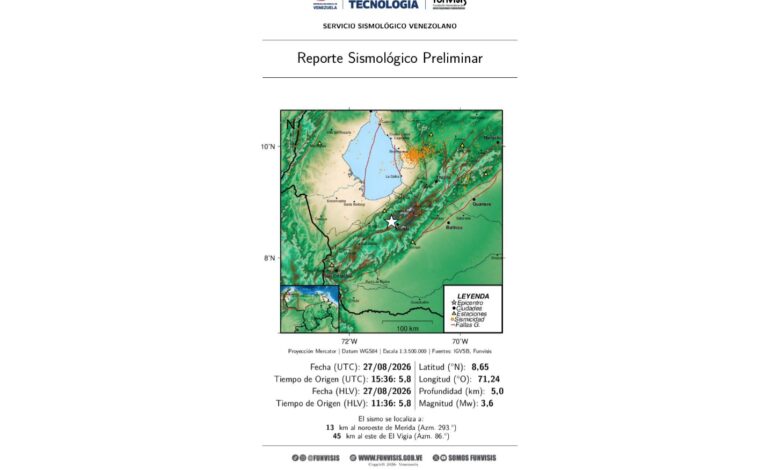 Venezuela: sismo magnitud 3.6 afectó al estado Mérida